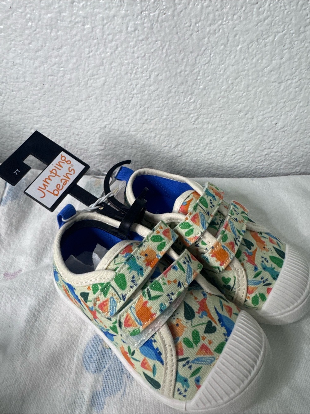 Jumping Beans Cream Canvas Sneakers with Green & Orange Print
